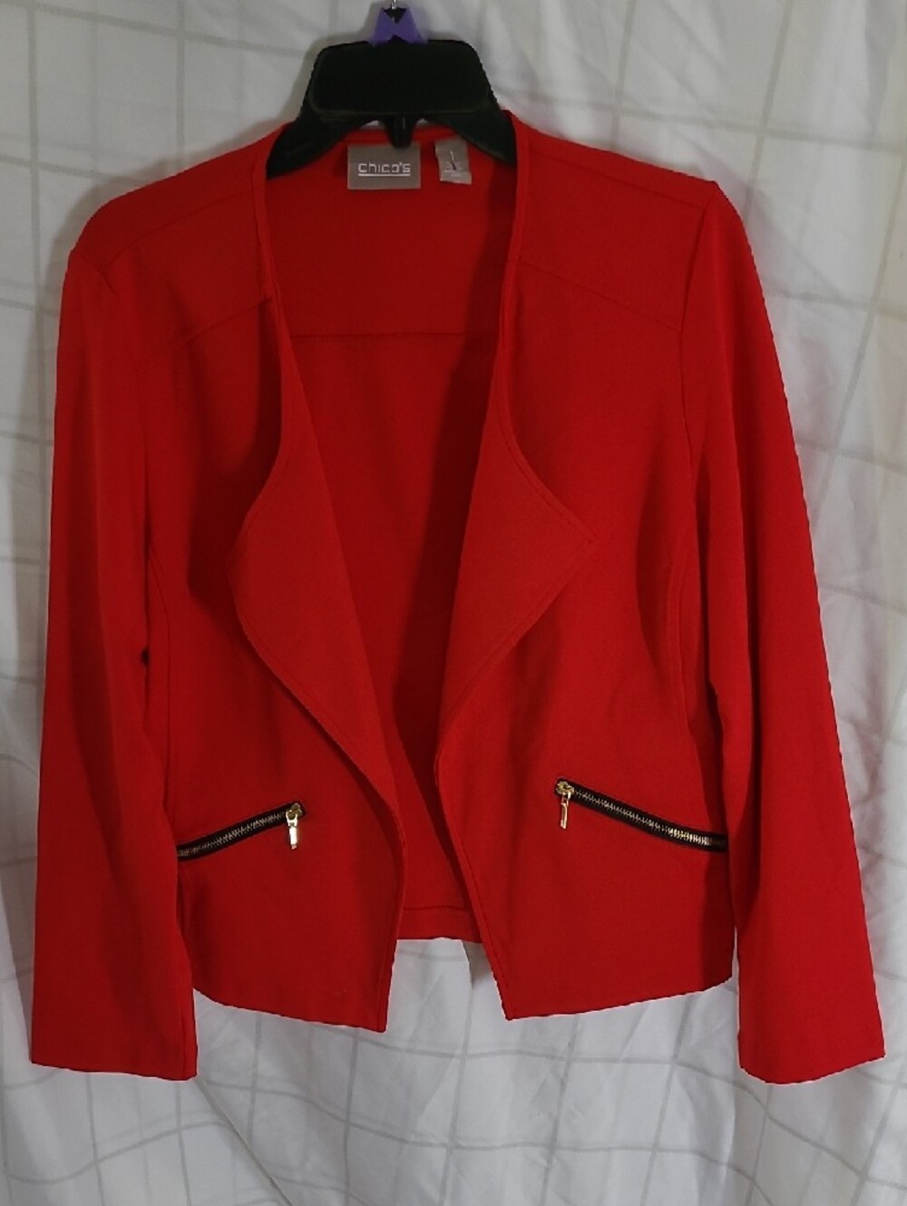 Chico's Bright Red Open-Front Blazer with Zip Pockets